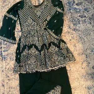 Indian/Pakistani Green and Silver Women's Salwar